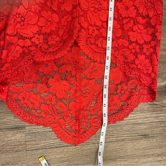 Vince Camuto Lace Midi Dress Women’s Size 6 Coral High Low Short Sleeve Cocktail - Picture 9 of 10